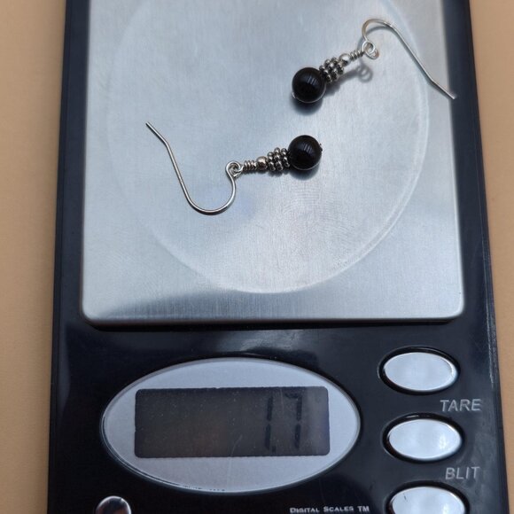 Sterling Silver Cute Small Black Stone Dangle Earrings A5765 - Picture 5 of 5